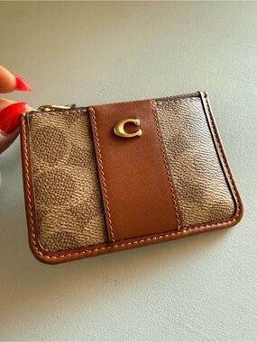 Coach Brown Canvas and Leather Card Pouch with Gold 'C'